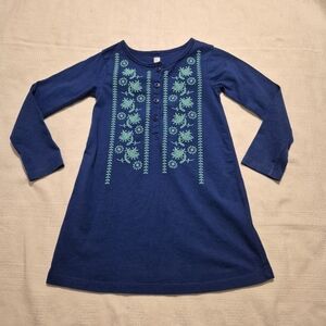 Tea Collection girls size 4 blue henley dress blue and teal